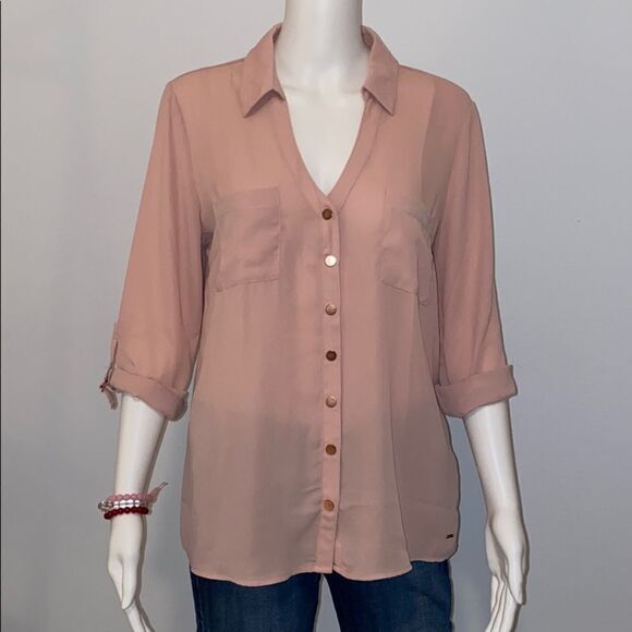 Guess V-Neck Button Down Blouse Size Medium - Picture 3 of 11